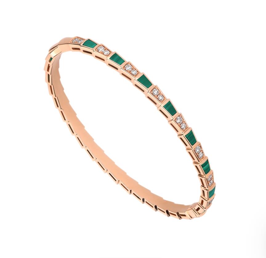 Lotteds Bob Snake Bangle Bracelet, Rose Gold Malachite Moissanite — real photo 1