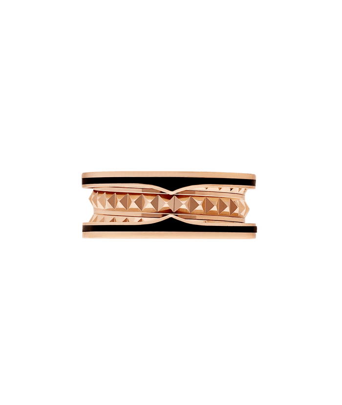 Lotteds Bob Rollers Gear Ring Rose Gold Black Ceramic Stud 2-Band — real photo 5
