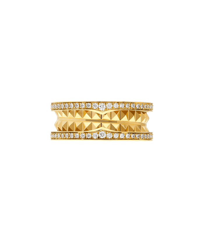 Bob Rollers Gear Ring |Yellow, Rose & White Gold  | Two rows of gear motifs — real photo 6