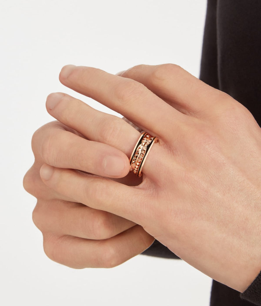 Lotteds Bob Rollers Gear Ring Rose Gold Black Ceramic Stud 2-Band — real photo 3