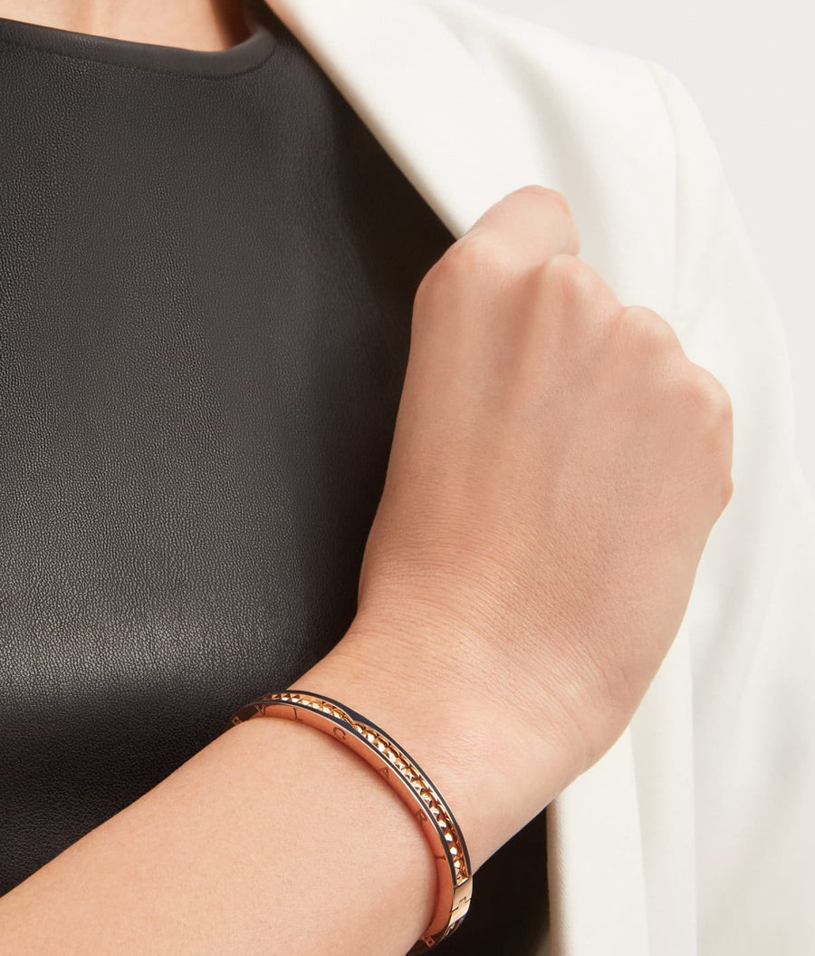Lotteds Bob Rollers Gear Cuff Bracelet Rose Gold Black Ceramic Stud Slim — real photo 3