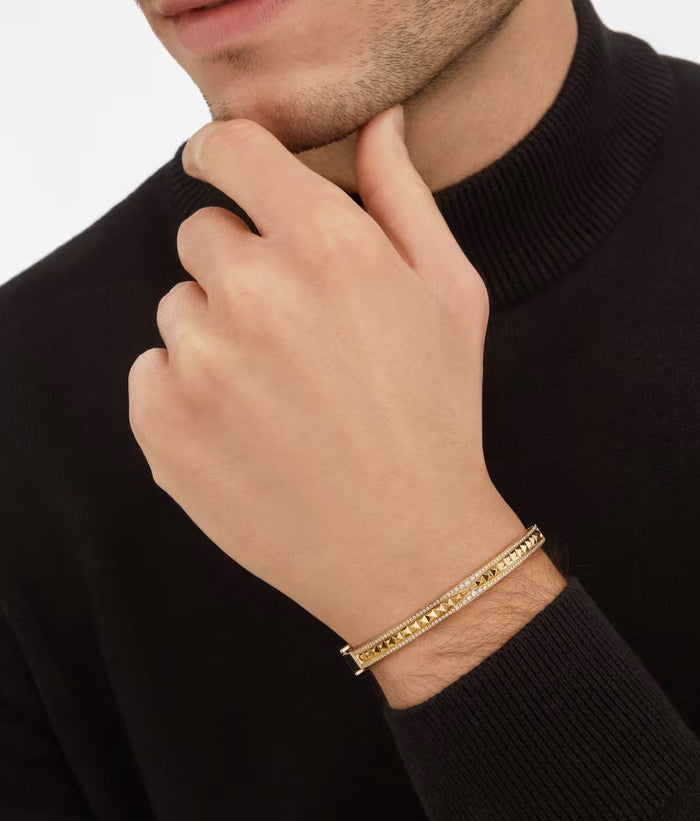 Bob Rollers Gear Bracelet ,Moissanite Pavé Stud| Yellow, Rose & White Gold — real photo 5