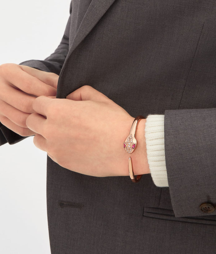 Lotteds Bob Snake Cobra Bracelet, Rose Gold Red Rubellite Moissanite — real photo 4