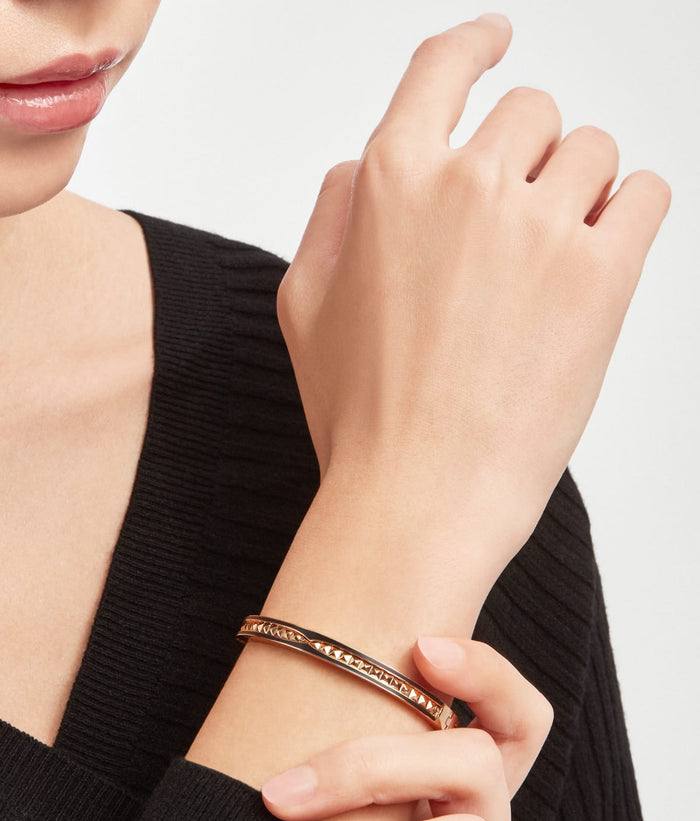 Lotteds Bob Rollers Gear Cuff Bracelet Rose Gold Black Ceramic Stud Slim — real photo 4