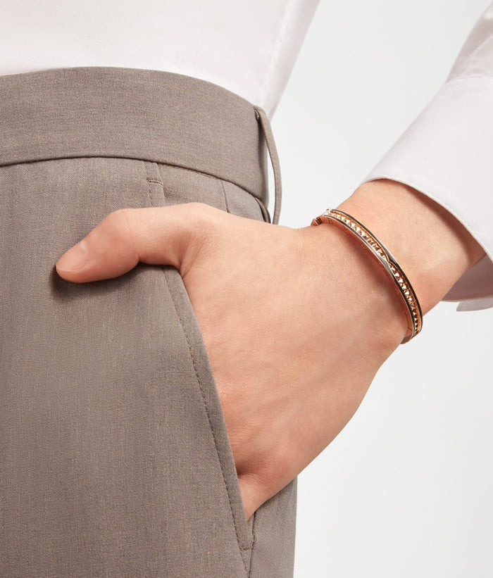 Lotteds Bob Rollers Gear Cuff Bracelet Rose Gold Black Ceramic Stud Slim — real photo 5