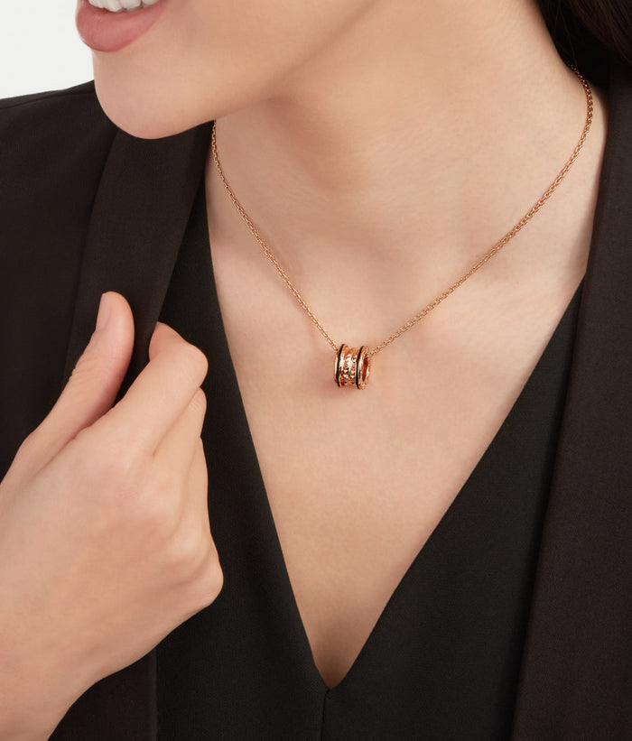 Lotteds Bob Rollers Gear Necklace Rose Gold Black Ceramic Stud Two-Ring — real photo 5