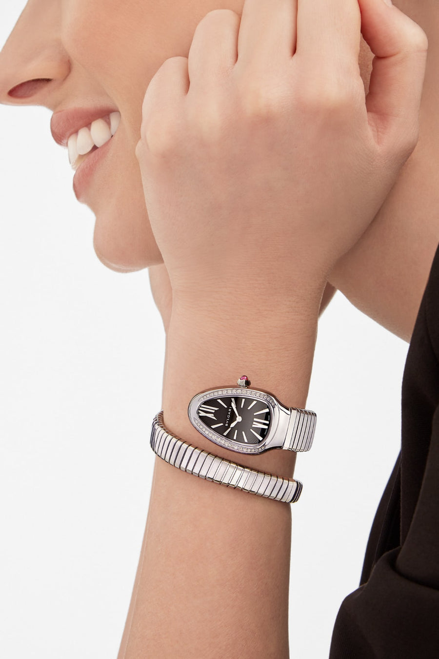 Bob Snake Chrono White Gold Watch Black Face Moissanite Lab-grown — real photo 3