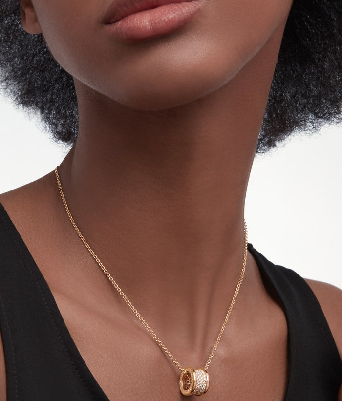 Bob Rollers Cordelia Necklace, Moissanite，Large Model| Yellow, Rose & White Gold — real photo 4