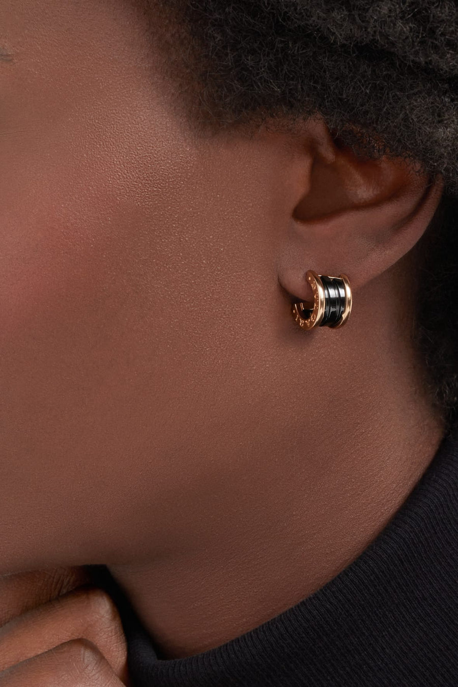 Bob Rollers Calista Rose Gold Hoop Earrings Black — real photo 3