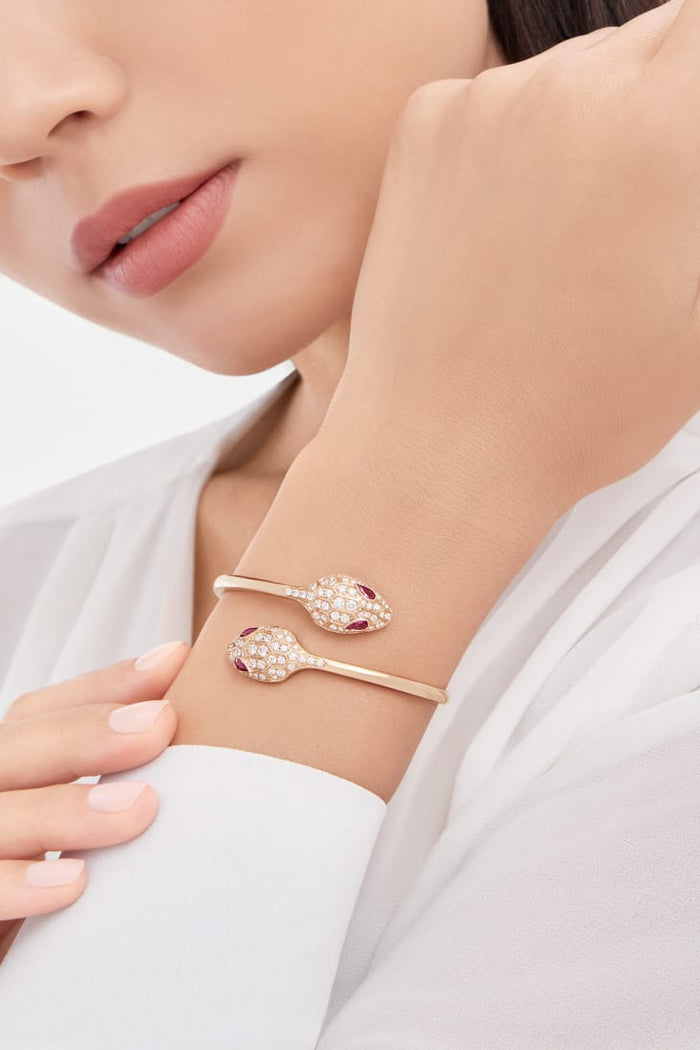 Bob Snake Cobra Bracelet Rose Gold Full Pavé Moissanite & Ruby Eyes — real photo 4