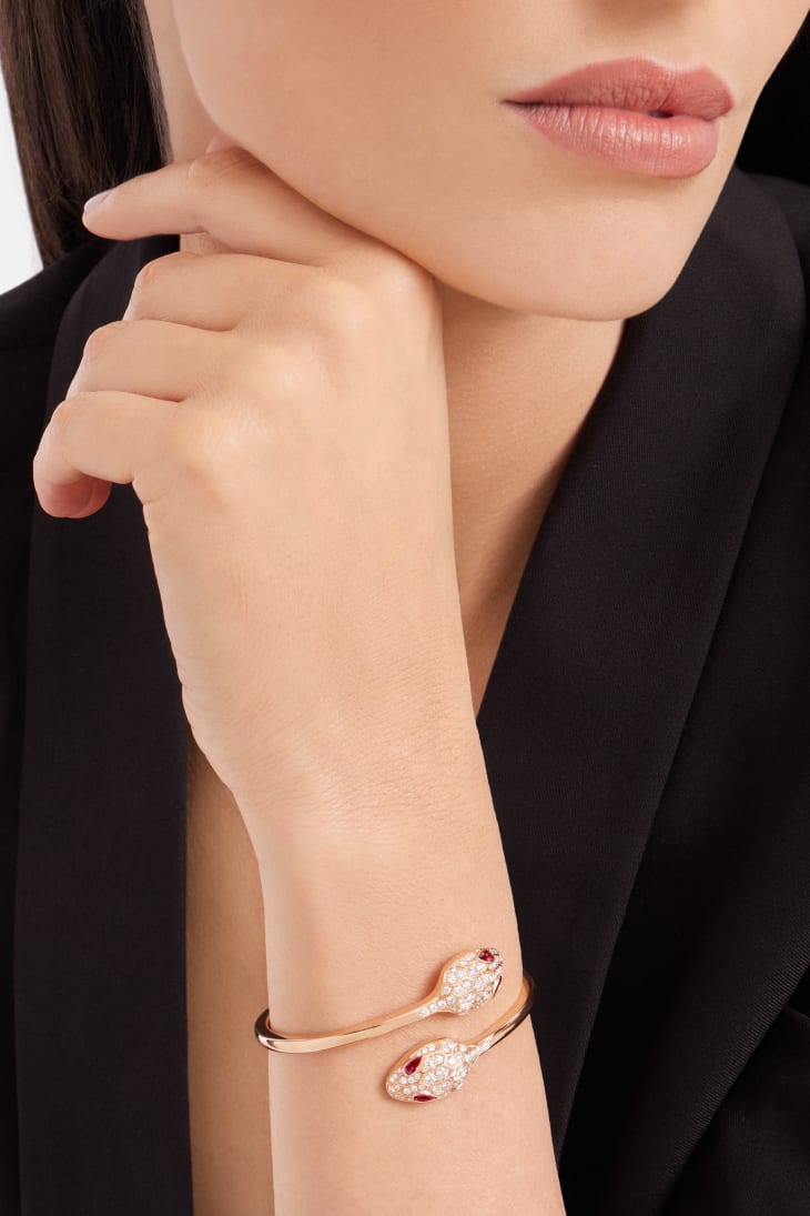 Bob Snake Cobra Bracelet Rose Gold Full Pavé Moissanite & Ruby Eyes — real photo 2