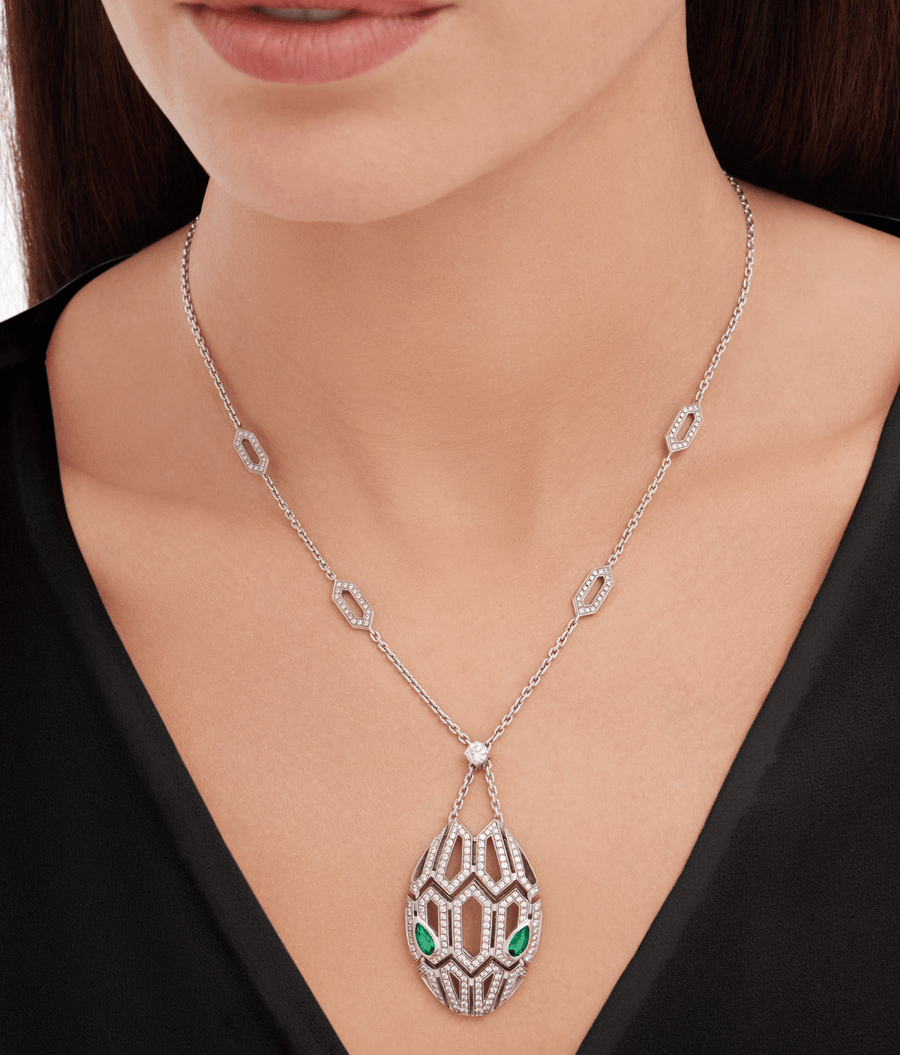 Bob Snake Cobra Pendant – Full Moissanite Pavé with Emerald Eyes — real photo 2