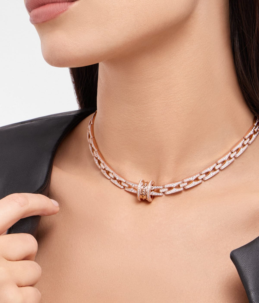Bob Rollers Gear Chain Necklace,Moissanite, Full Pave Set | Yellow, Rose & White Gold — real photo 3
