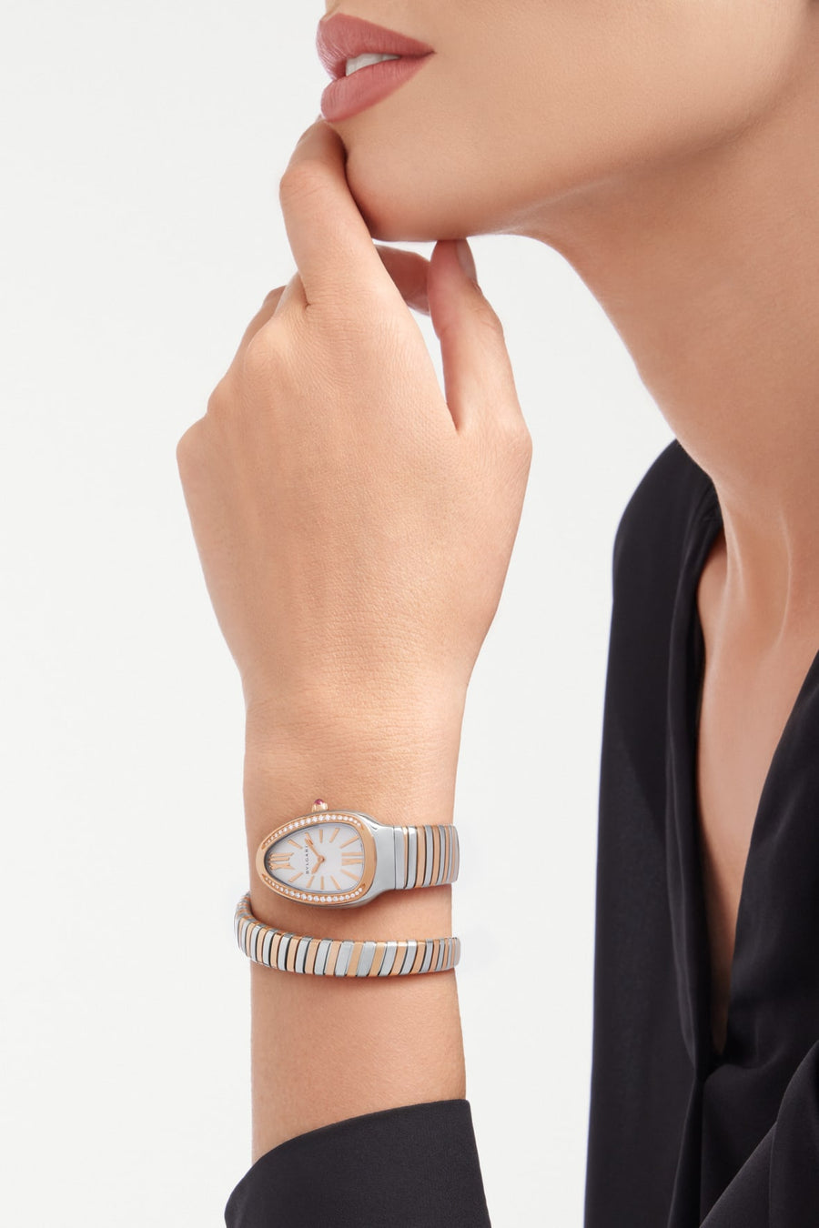 Bob Snake Chrono Rose White Gold Watch Moissanite Lab-grown — real photo 3