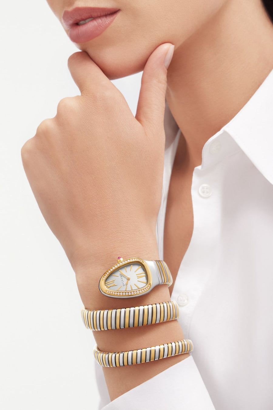 Bob Snake Chrono Rose White Gold Watch Lab-grown Moissanite — real photo 3