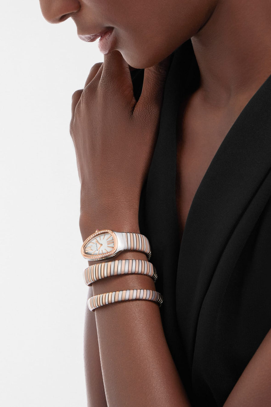 Bob Snake Chrono Rose Gold&White Gold Watch Lab-grown Moissanite — real photo 3