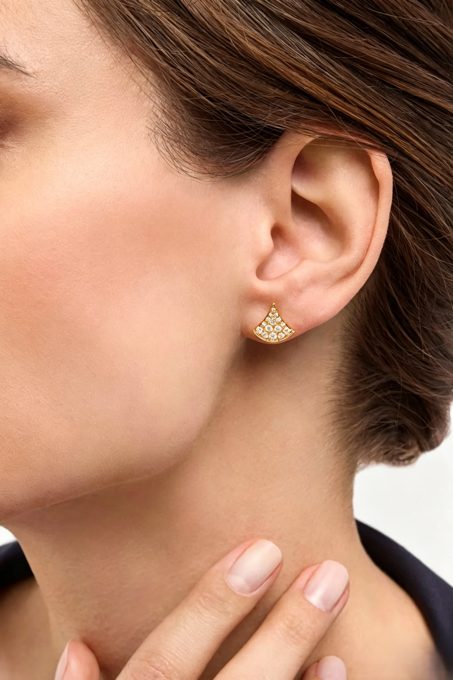 Bob Aeris Fan Starlet Shimmer Earrings, Moissanite ,Small | Yellow, Rose & White Gold — real photo 3