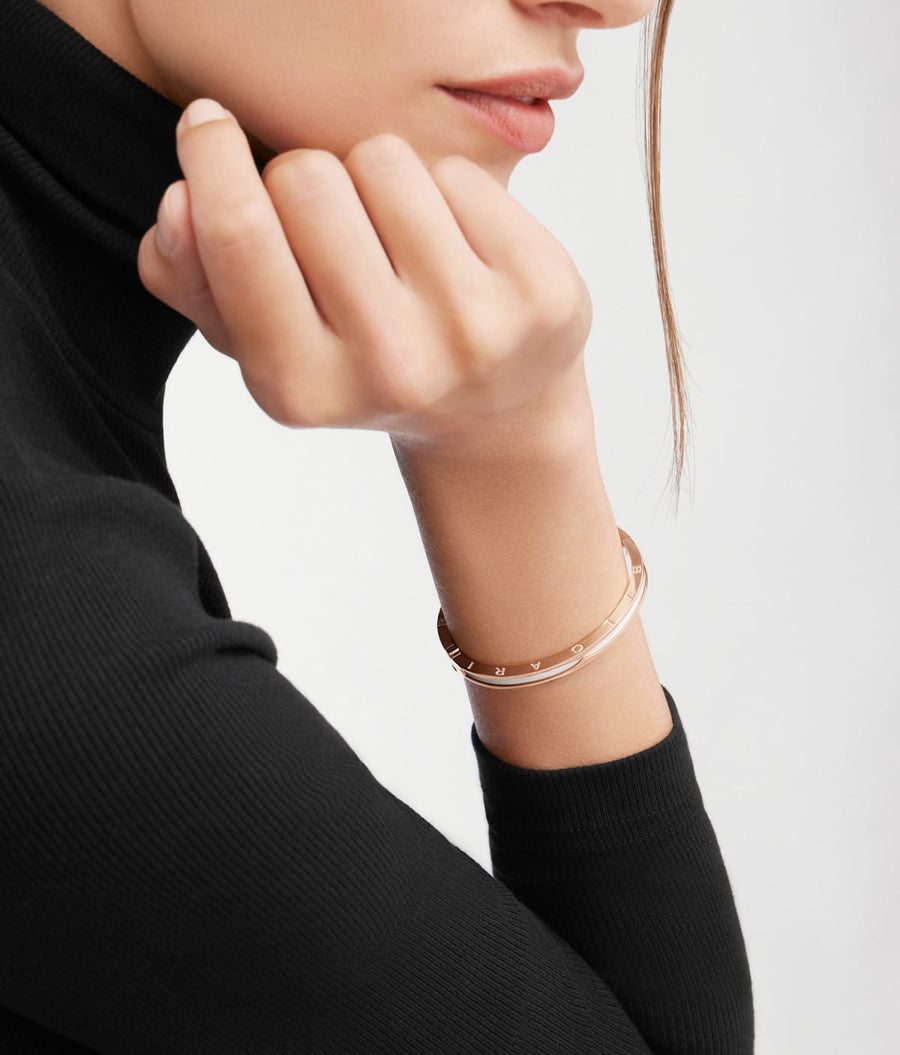 Bob Rollers Calista Rose Gold Cuff Bracelet White Ceramic — real photo 3