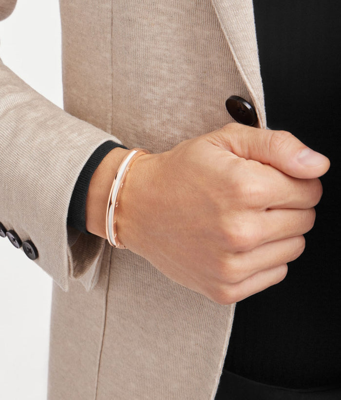 Bob Rollers Calista Rose Gold Cuff Bracelet White Ceramic — real photo 4