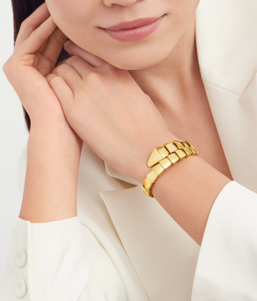 Lotteds Bob Snake Lovato Cuff Bracelet, Yellow Gold Plain Band (Customizable) — real photo 2