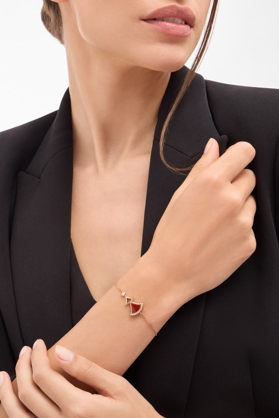 Bob Aeris Fan Essential  Bracelet, Rose Gold, Carnelian  & Moissanite — real photo 3