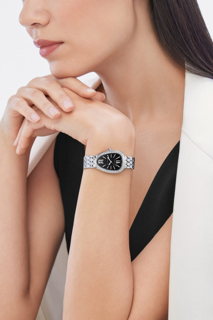 Bob Snake Spiga White Gold Watch Moissanite Black Screen — real photo 4