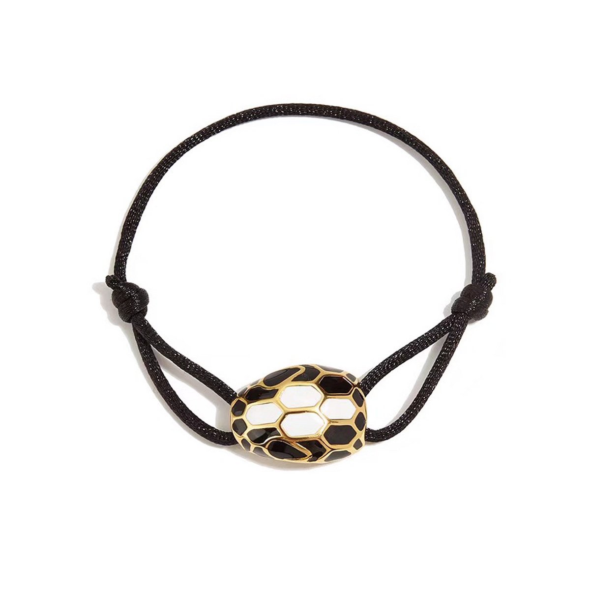 Bob Snake Cobra Rope Bracelet in Black & White Enamel And Gold Tone — real photo 1