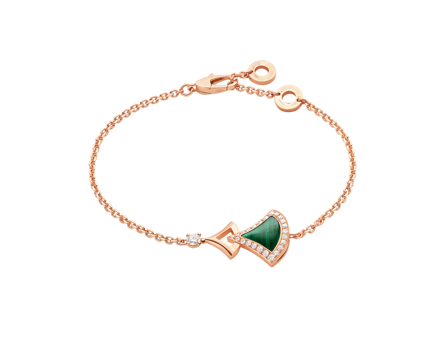 Bob Aeris Fan Essential Bracelet, Rose Gold, Malachite & Moissanite — real photo 2