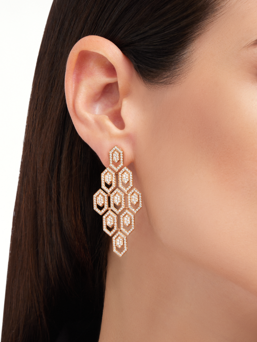 Lotteds Bob Snake Claire Earrings, Rose Gold Full Moissanite Dangle — real photo 2