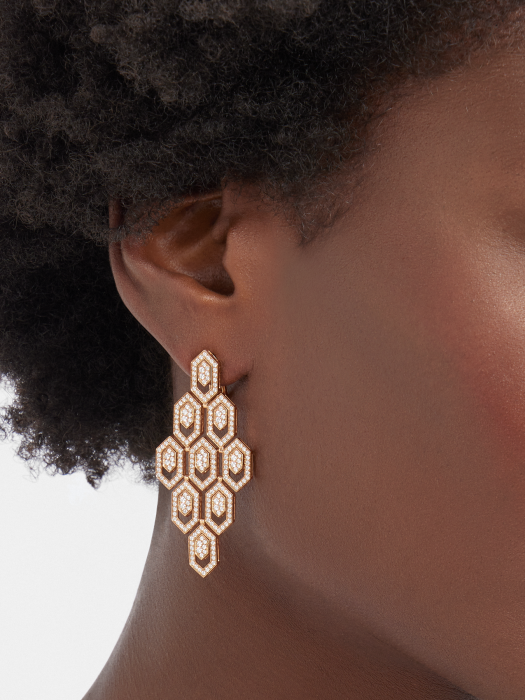 Lotteds Bob Snake Claire Earrings, Rose Gold Full Moissanite Dangle — real photo 4