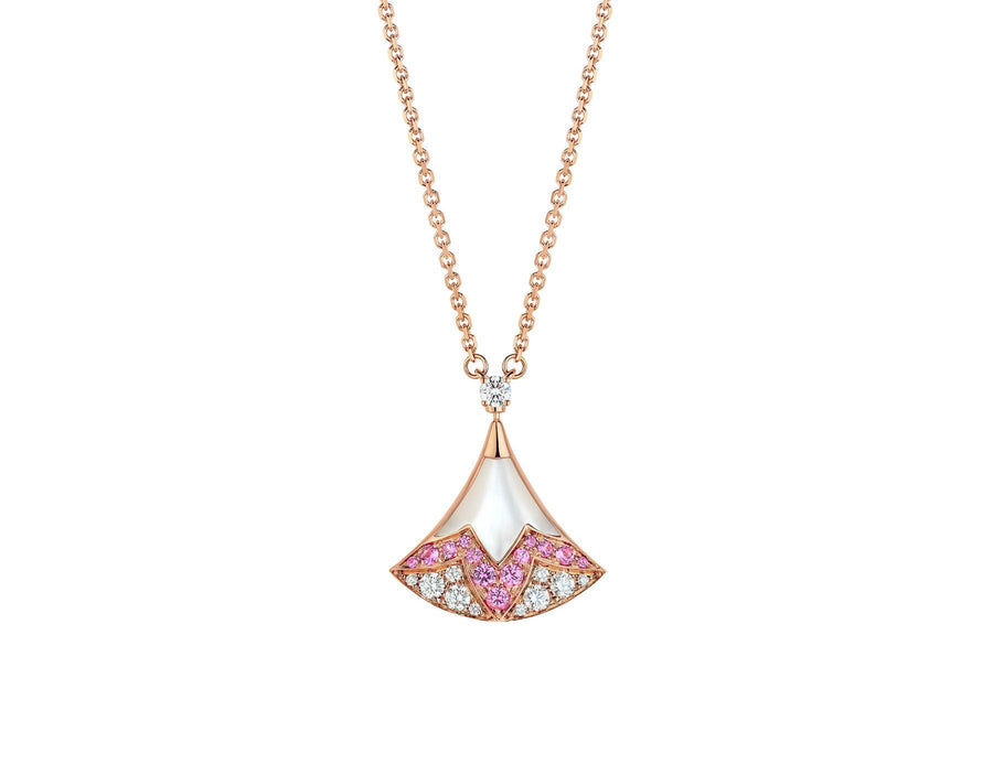 Bob Aeris Fan Starlet Shimmer Pendant Mother-of-Pearl Moissanite, Pink Sapphire — real photo 2
