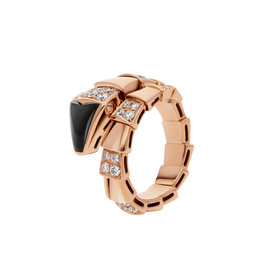 Lotteds Bob Snake Lovato Ring, Rose Gold Pavé Moissanite & Black Onyx Accent — real photo 1