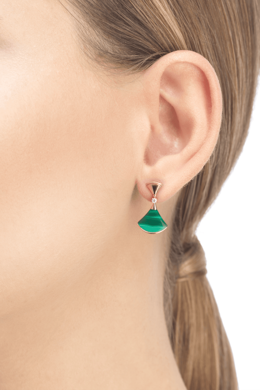 Bob Aeris Fan Essential Earrings, Rose Gold, Malachite and Moissanite — real photo 3