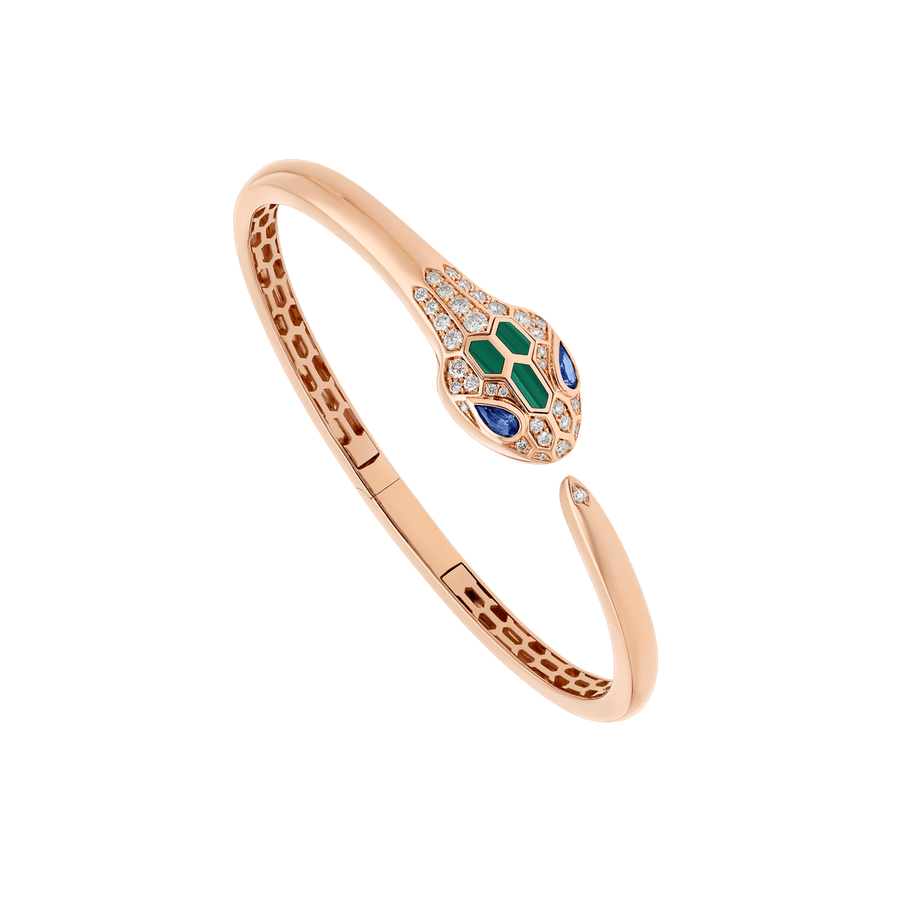 Lotteds Bob Snake Cobra Bracelet, Rose Gold Green Sapphires Moissanite — real photo 1