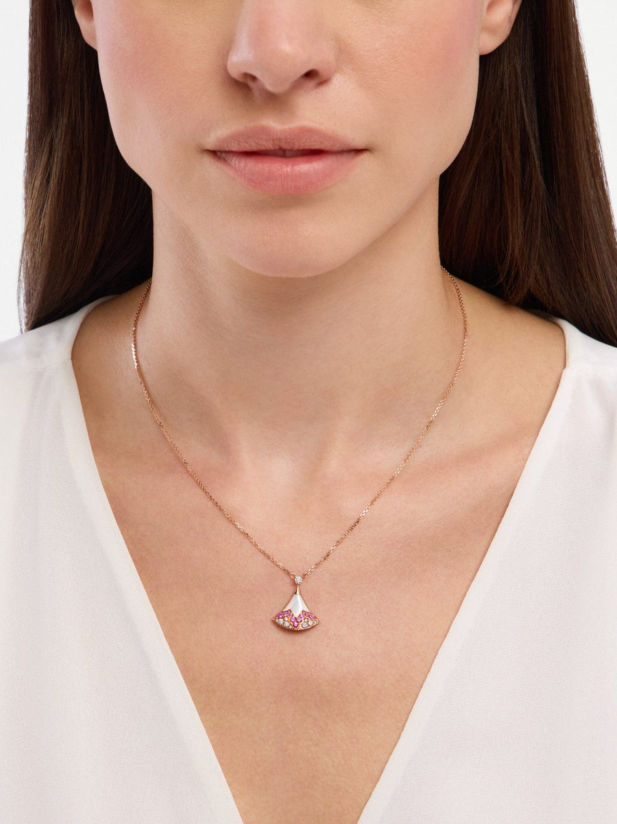 Bob Aeris Fan Starlet Shimmer Pendant Mother-of-Pearl Moissanite, Pink Sapphire — real photo 3