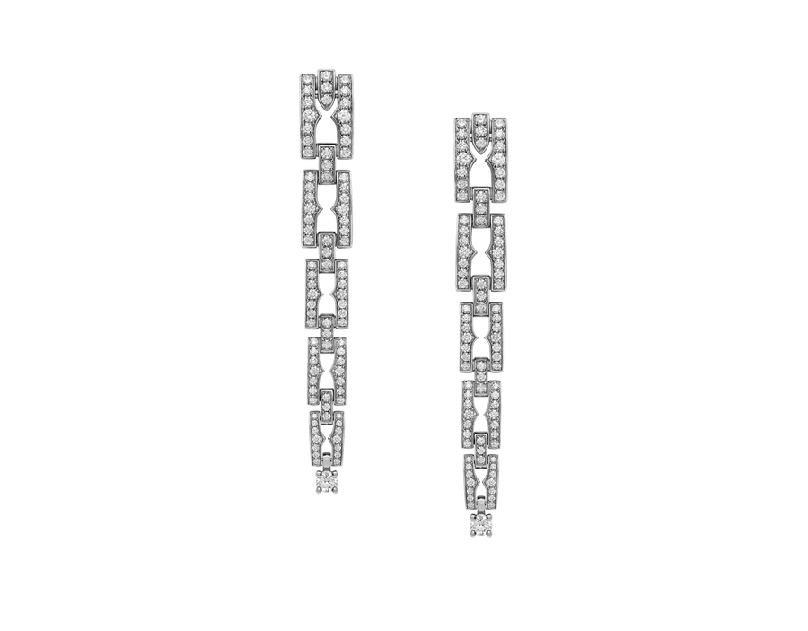 Bob Aura Chain Earrings, Moissanite, Full Pave Set | Rose & White Gold — real photo 2