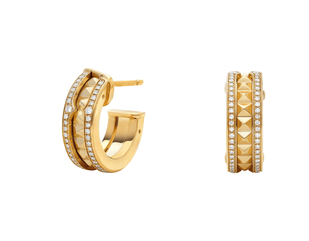 Bob Rollers Gear Hoop Earrings ,Moissanite Pavé Stud | Yellow, Rose & White Gold — real photo 1