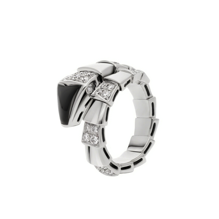 Lotteds Bob Snake Lovato Ring, Rose Gold Pavé Moissanite & Black Onyx Accent — real photo 6