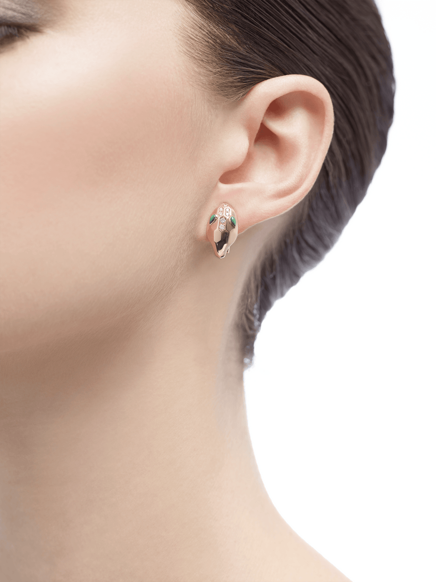Bob Snake Cobra Hoop Earrings – Malachite Eyes & Moissanite Accents — real photo 2