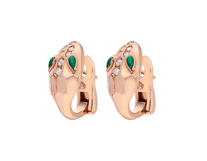 Bob Snake Cobra Hoop Earrings – Malachite Eyes & Moissanite Accents — real photo 4