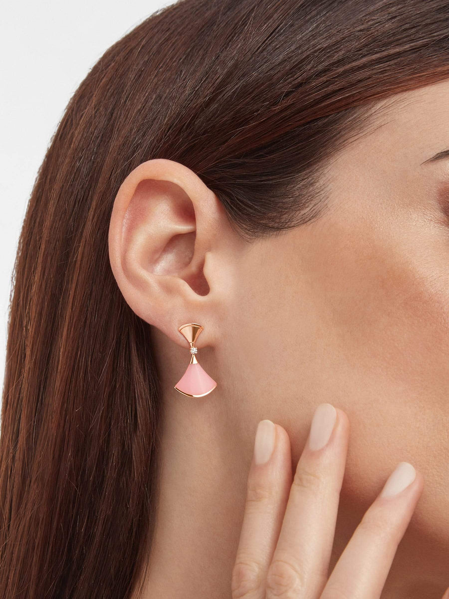 Bob Aeris Fan Essential  Earrings,  Rose Gold， Pink Dangle & Moissanite — real photo 3