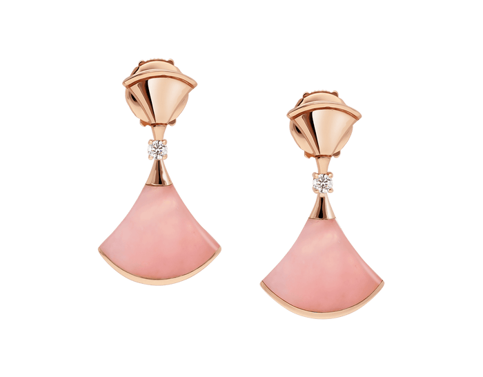 Bob Aeris Fan Essential  Earrings,  Rose Gold， Pink Dangle & Moissanite — real photo 4