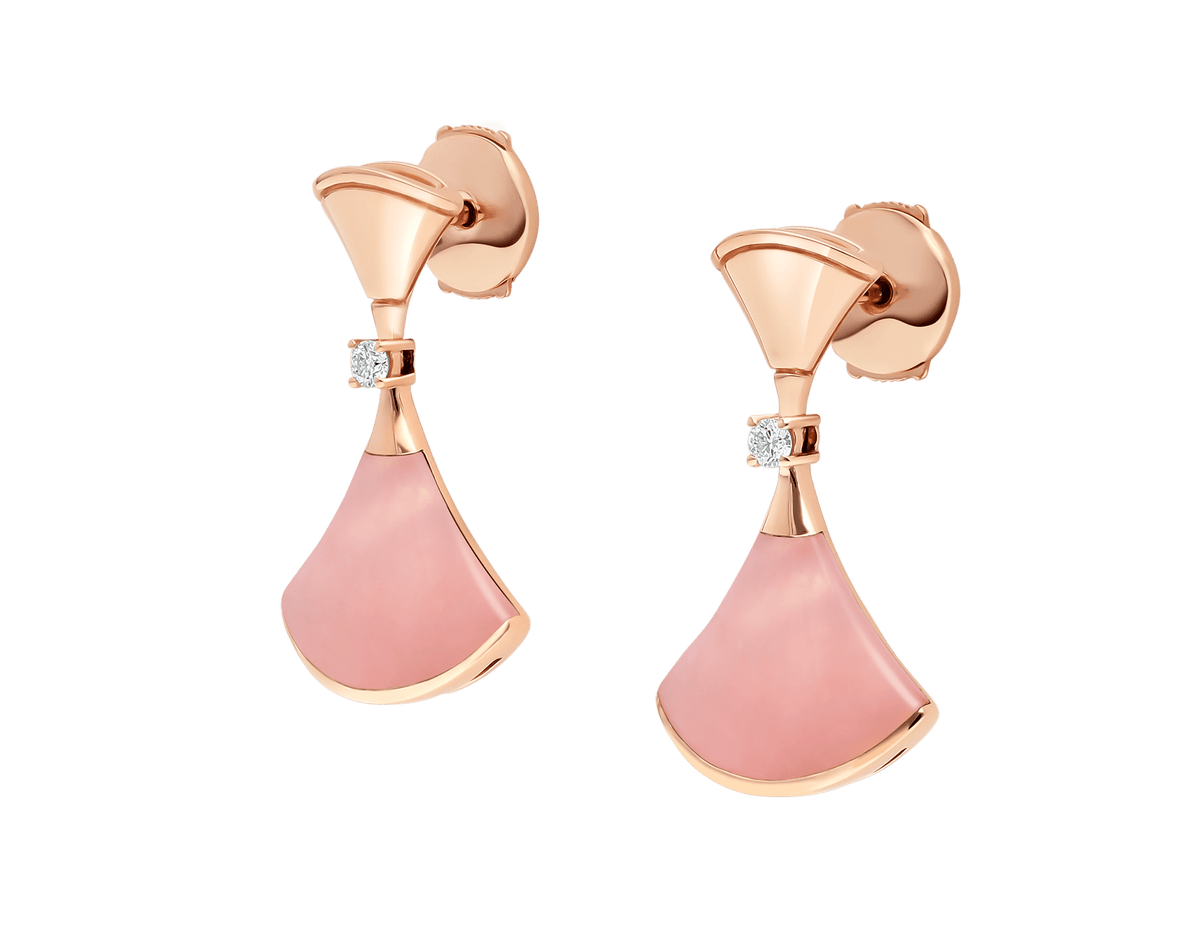 Bob Aeris Fan Essential  Earrings,  Rose Gold， Pink Dangle & Moissanite — real photo 1