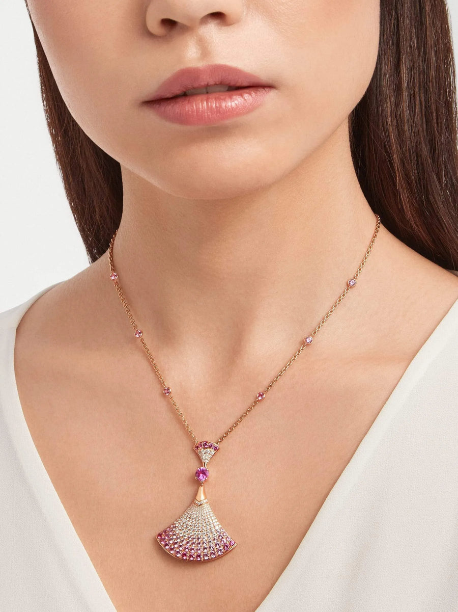 Bob Aeris Fan Starlet Shimmer Necklace， Rose Gold，Rubies — real photo 3
