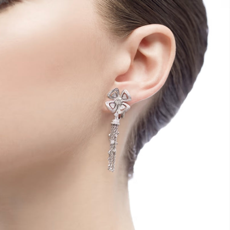 Bob Quatrefoil Rosalind White Gold Dangle earrings Lab-grown Moissanite Sterling Silver — real photo 3