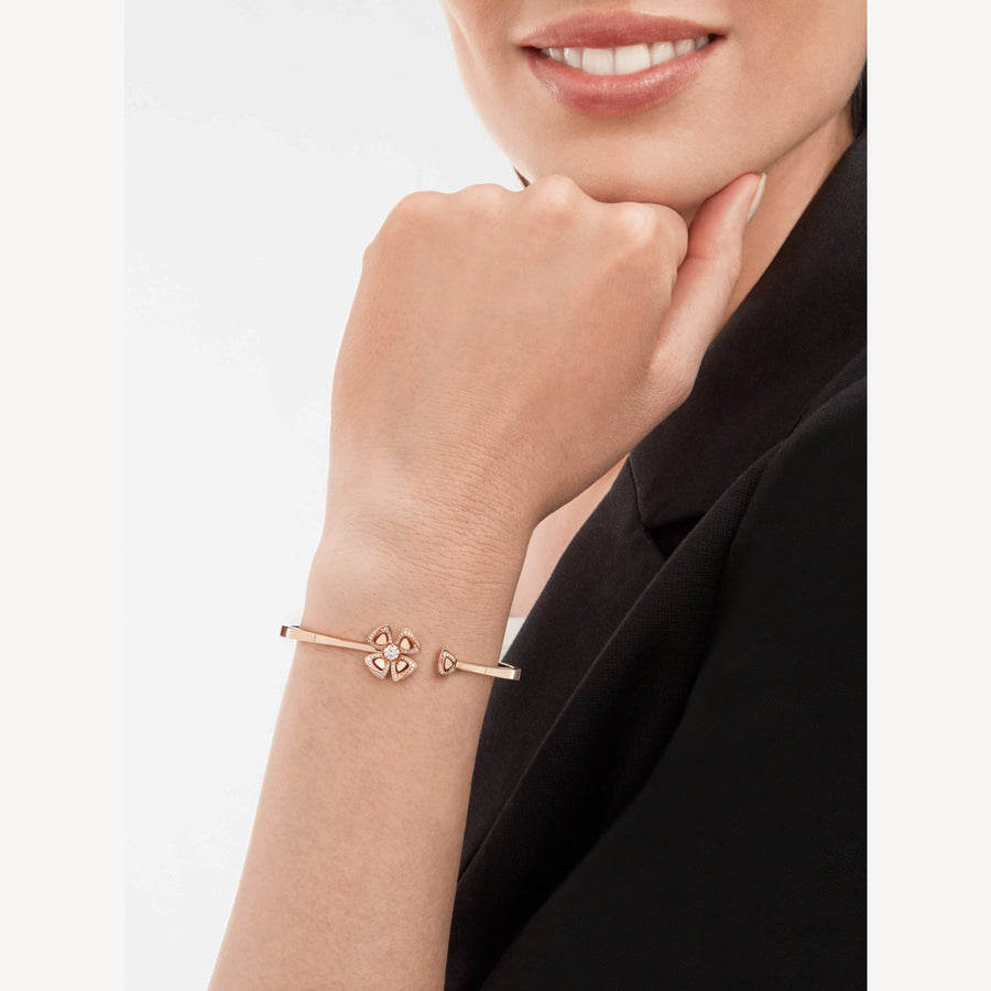 Bob Quatrefoil Valeria Rose Gold Cuff Bracelet Lab-grown Moissanite Split — real photo 3