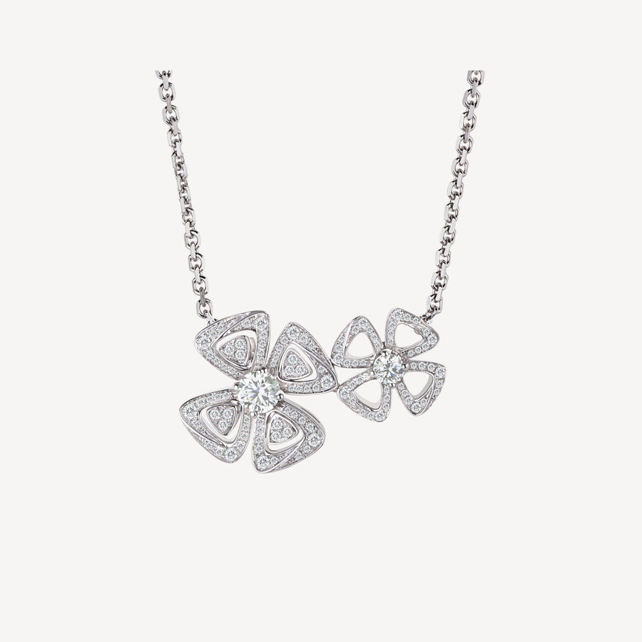 Bob Quatrefoil Rosalind White Gold Pendant Lab-grown Moissanite Two-Flower — real photo 2