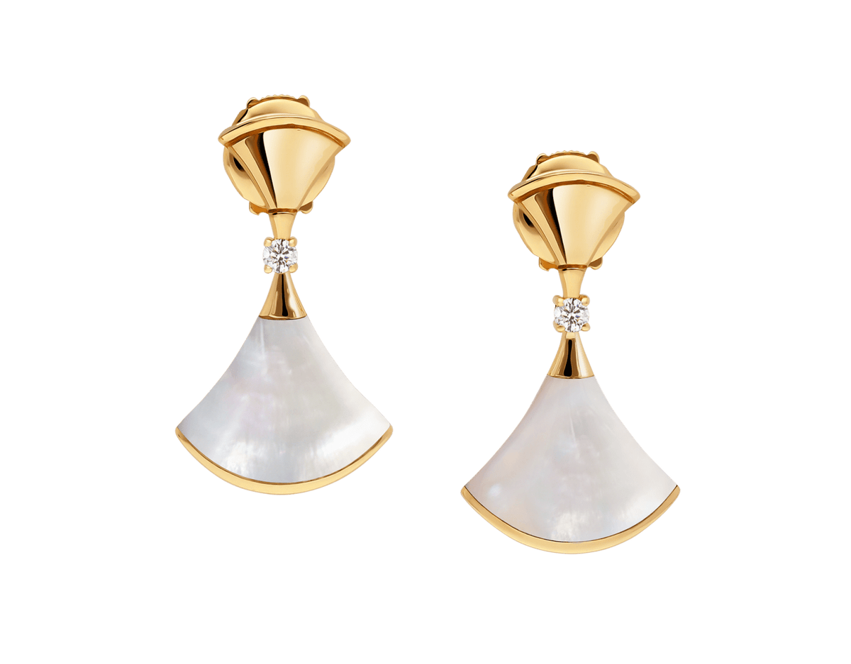 Bob Aeris Fan Essential Earrings,Yellow Gold,Moissanite & Mother of Pearl — real photo 1