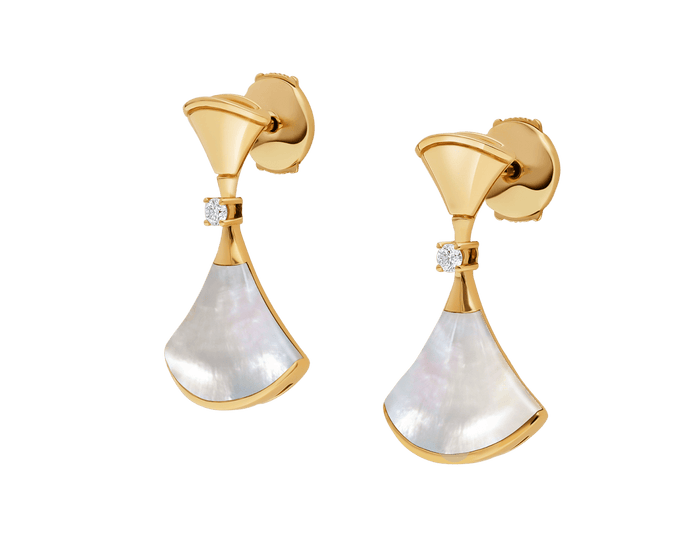 Bob Aeris Fan Essential Earrings,Yellow Gold,Moissanite & Mother of Pearl — real photo 5