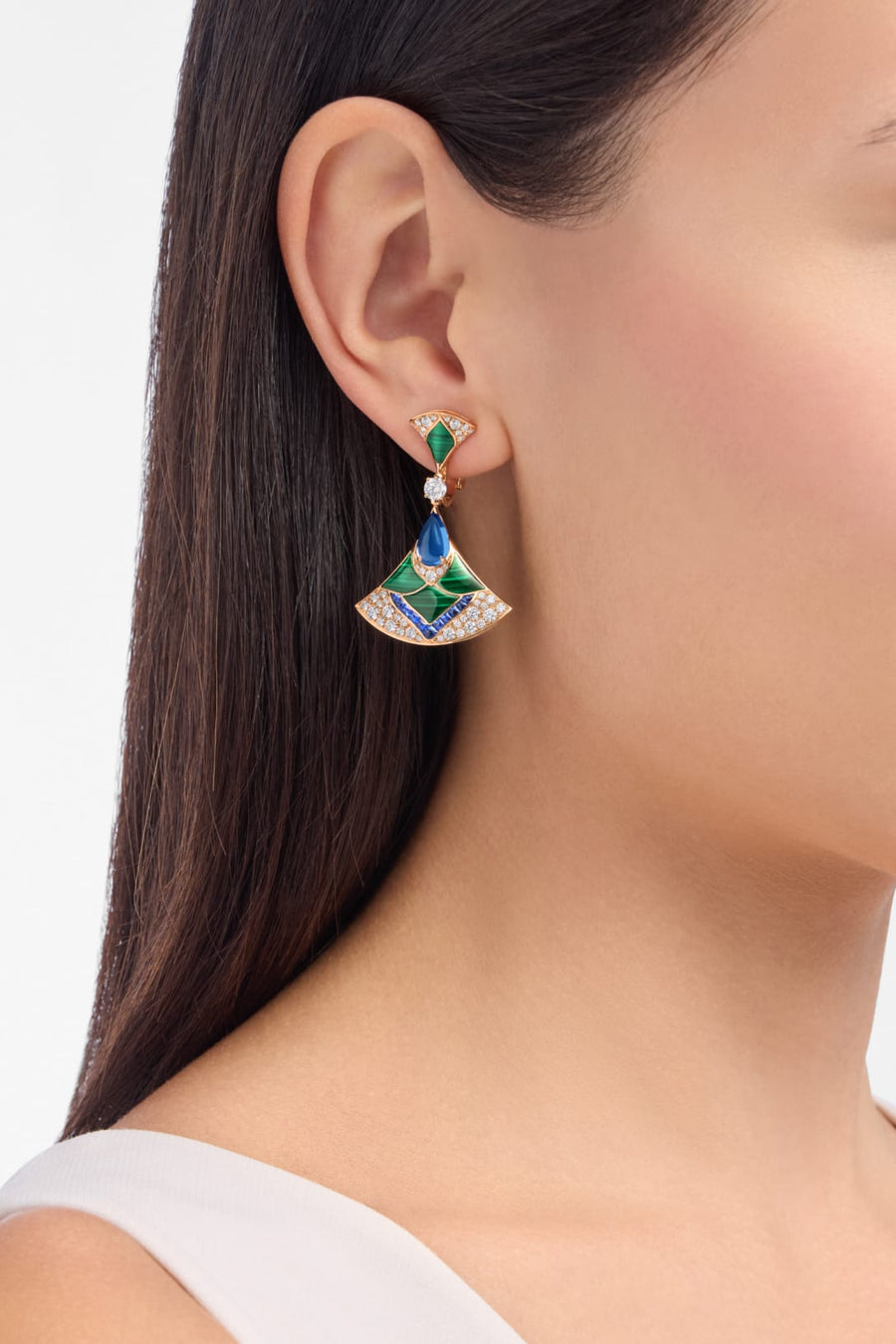 Bob Aeris Fan Starlet Shimmer Earrings, Rose Gold, Colorful Gemstones(Custom) — real photo 3